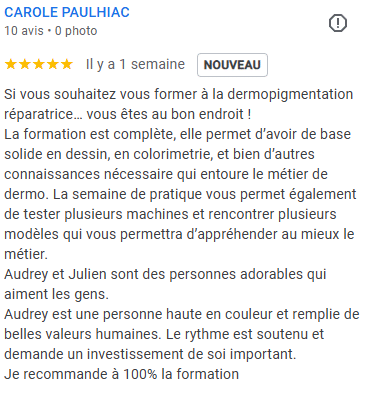 Avis de Carole à propos de la formation dermopigmentation en 2025