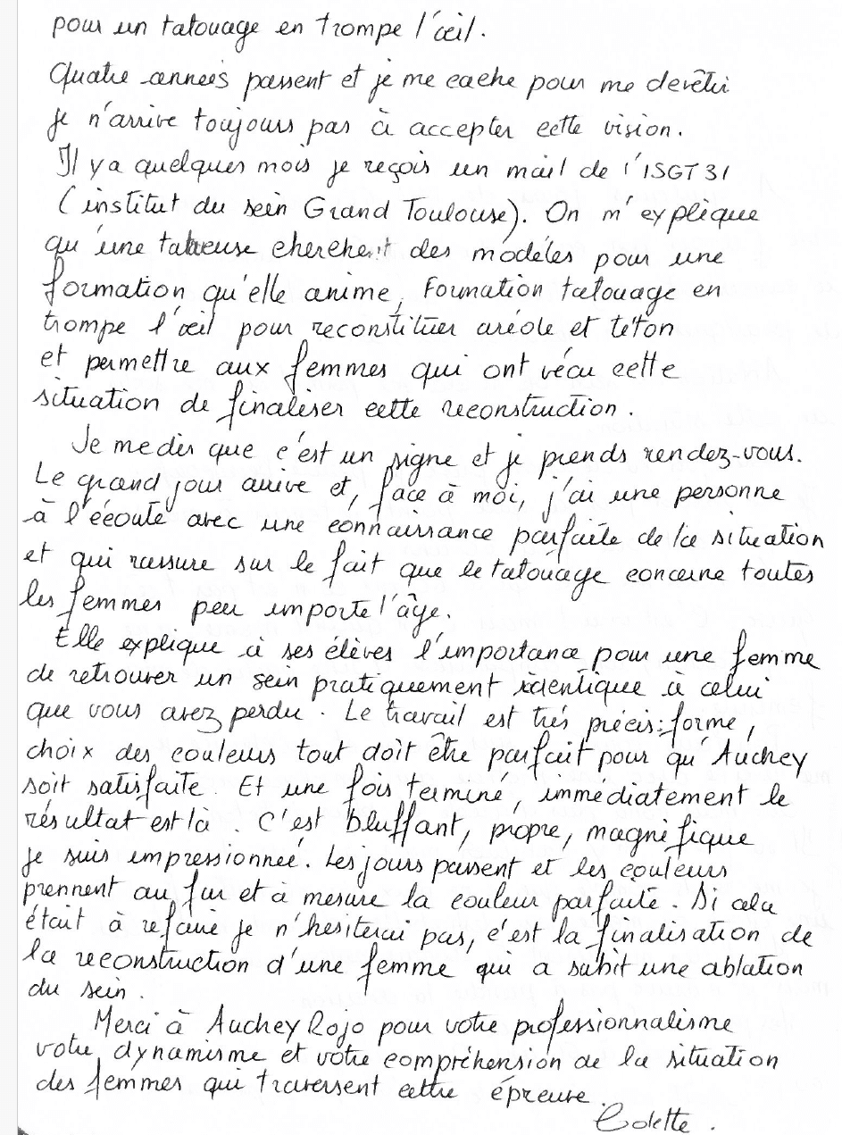 témoignage manuscrit de Colette